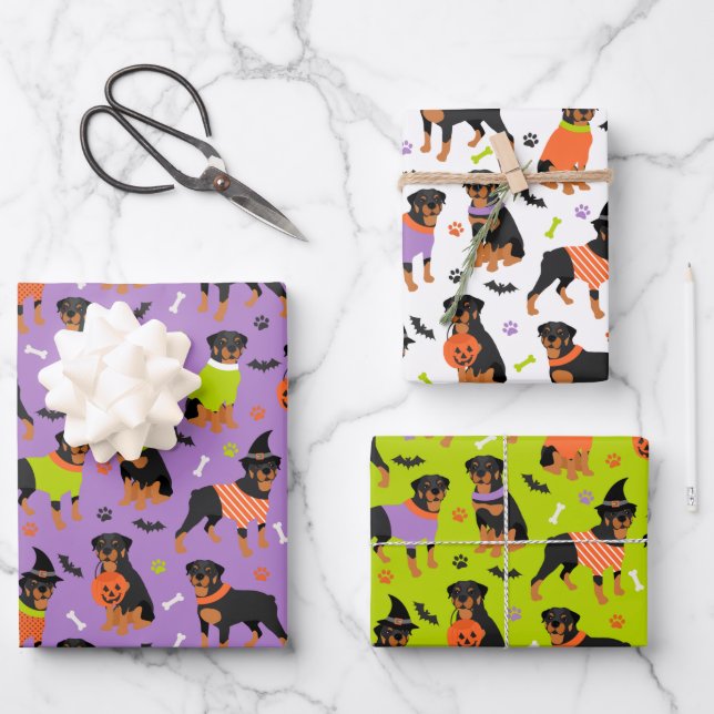 Rottweiler Dog Halloween Wrapping Paper Sheets (Front)