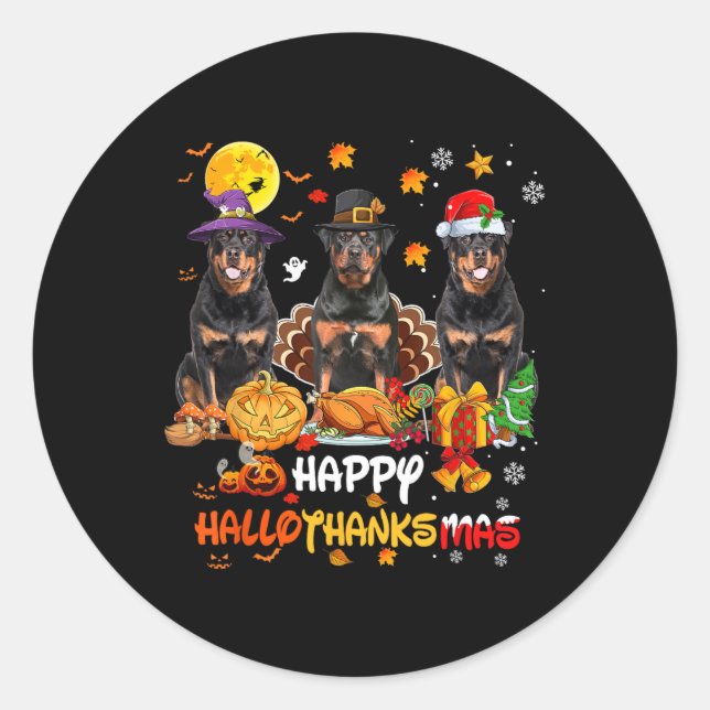 Rottweiler Dog Happy Halloween Thanksgiving Merry  Classic Round Sticker (Front)