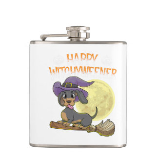 Rottweiler Dog Happy Halloween Witches Flask