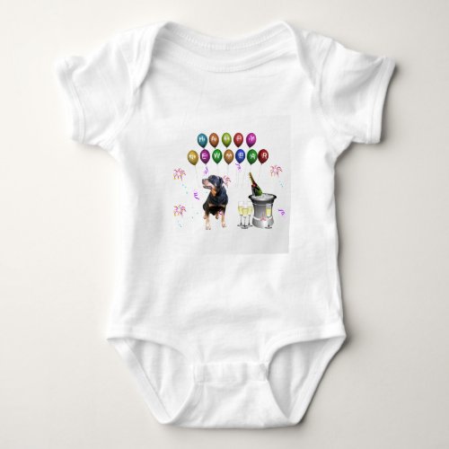 Rottweiler Dog Happy New Year Baby Bodysuit