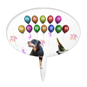 Rottweiler Dog Happy New Year Cake Topper