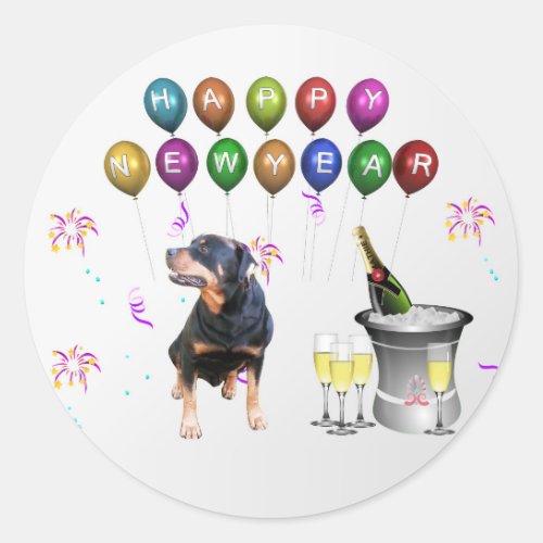 Rottweiler Dog Happy New Year Classic Round Sticker