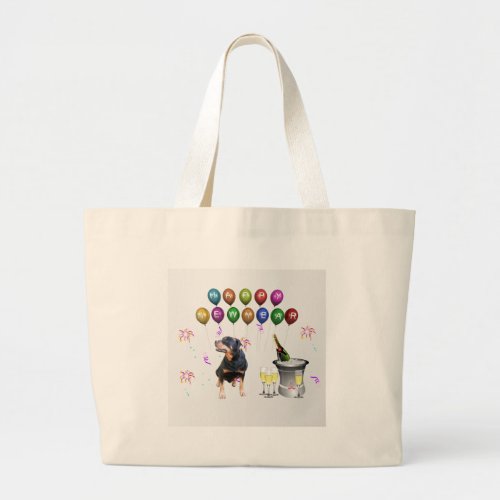 Rottweiler Dog Happy New Year Large Tote Bag