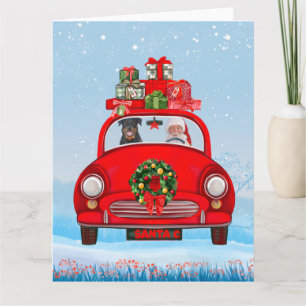 Rottweiler Dog In Car With Santa Claus  Card