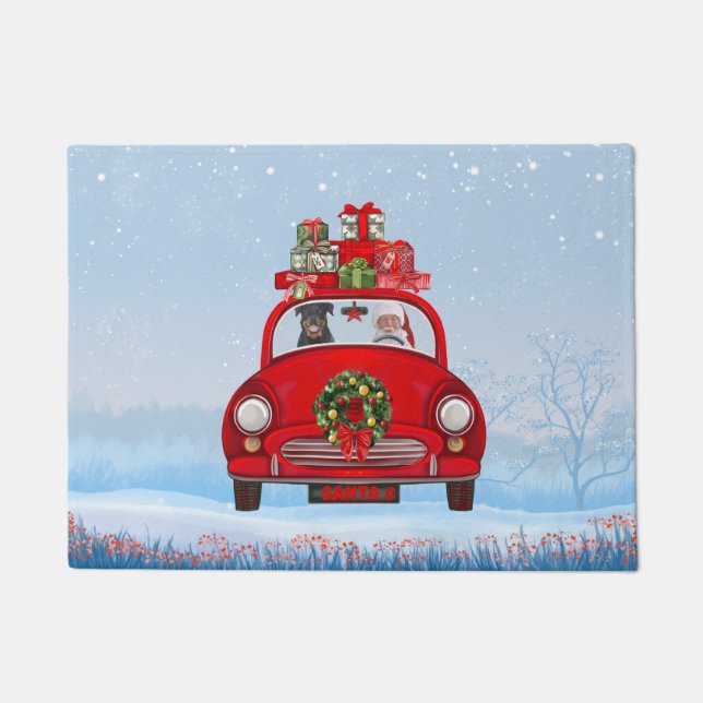 Rottweiler Dog In Car With Santa Claus  Doormat (Front)
