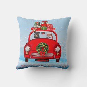 Rottweiler Dog In Car With Santa Claus Throw Pillow