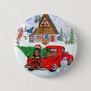 Rottweiler Dog In Christmas Delivery Truck Snow Button