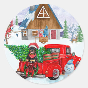 Rottweiler Dog In Christmas Delivery Truck Snow Classic Round Sticker