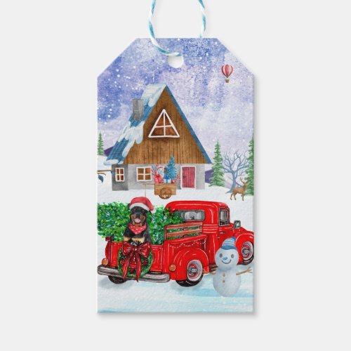 Rottweiler Dog In Christmas Delivery Truck Snow Gift Tags