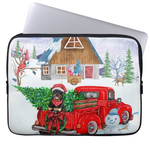 Rottweiler Dog In Christmas Delivery Truck Snow Laptop Sleeve