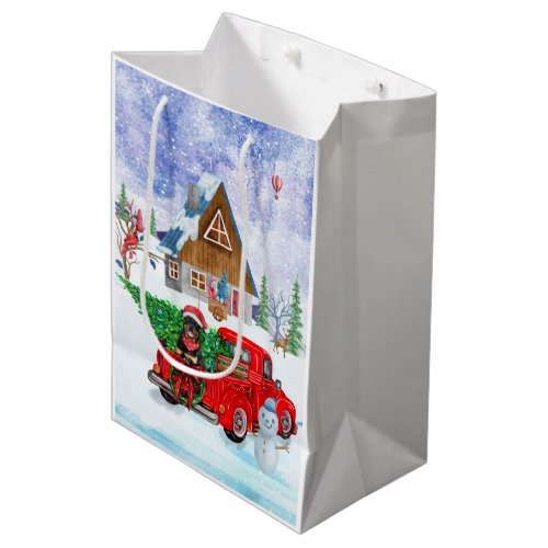 Rottweiler Dog In Christmas Delivery Truck Snow Medium Gift Bag