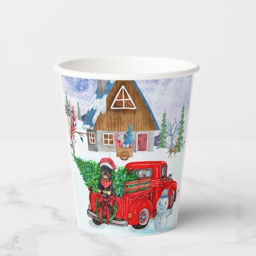 Rottweiler Dog In Christmas Delivery Truck Snow  Paper Cups