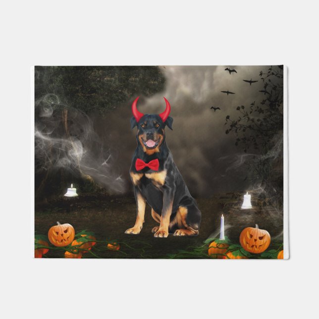 Rottweiler Dog in Halloween Costume Doormat (Front)