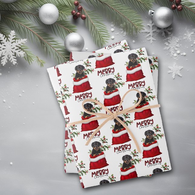 Rottweiler Dog in Holiday Gift Bag Wrapping Paper Sheets (Creator Uploaded)