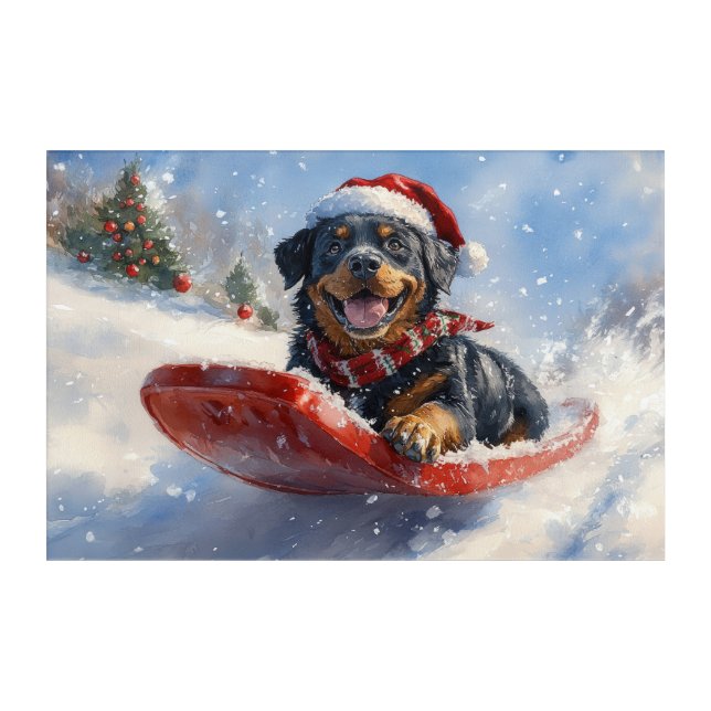 Rottweiler Dog in Sledge Let it Snow Christmas Acrylic Print (Front)