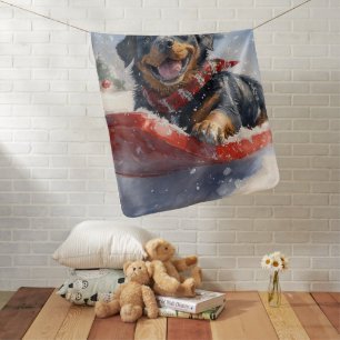 Rottweiler Dog in Sledge Let it Snow Christmas Baby Blanket