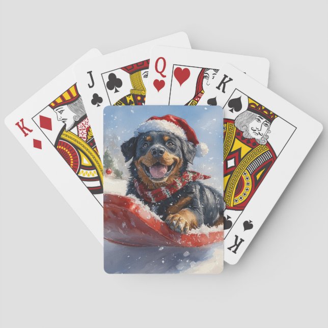 Rottweiler Dog in Sledge Let it Snow Christmas Poker Cards (Back)