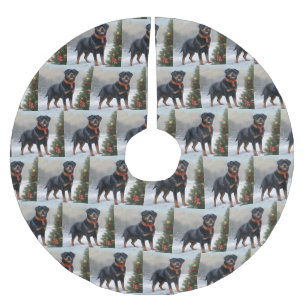 Rottweiler Dog in Snow Christmas Brushed Polyester Tree Skirt