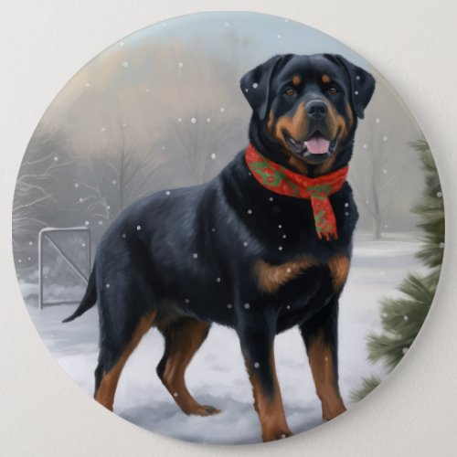 Rottweiler Dog in Snow Christmas Button