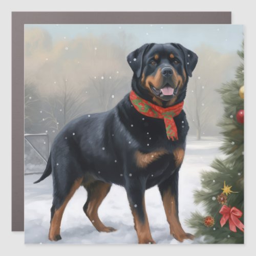Rottweiler Dog in Snow Christmas Car Magnet