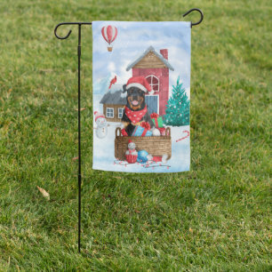 Rottweiler Dog In snow Christmas Dog House Garden Flag