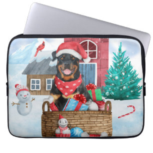 Rottweiler Dog In snow Christmas Dog House Laptop Sleeve