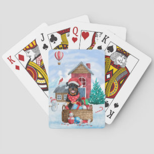 Rottweiler Dog In snow Christmas Dog House Poker Cards