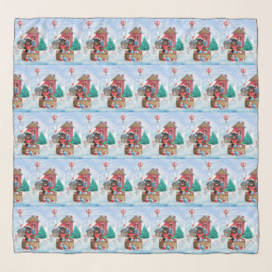 Rottweiler Dog In snow Christmas Dog House  Scarf