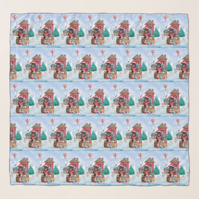 Rottweiler Dog In snow Christmas Dog House  Scarf (Front)