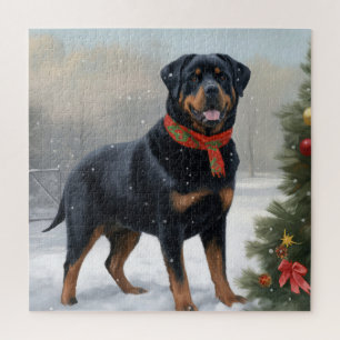 Rottweiler Dog in Snow Christmas Jigsaw Puzzle