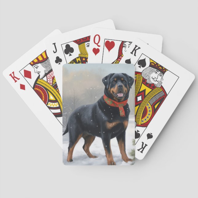 Rottweiler Dog in Snow Christmas Poker Cards (Back)