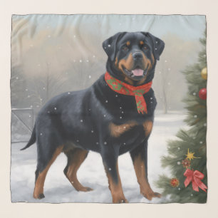 Rottweiler Dog in Snow Christmas Scarf