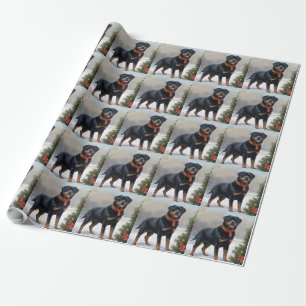 Rottweiler Dog in Snow Christmas Wrapping Paper