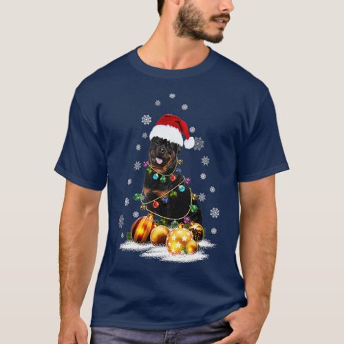 Rottweiler Dog Lights Christmas Matching Family  T_Shirt