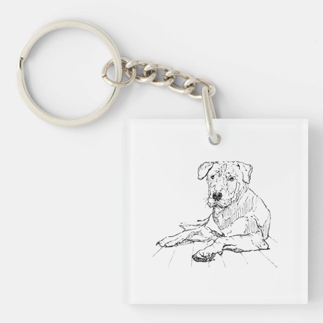 Rottweiler Dog Lover Minimalist Illustration Keychain (Front)