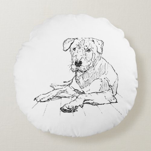Rottweiler Dog Lover Minimalist Illustration Round Pillow