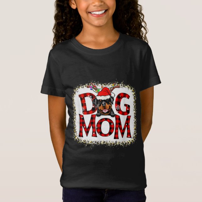 Rottweiler Dog Mom Buffalo Plaid Xmas Pajama Reind T-Shirt (Front)