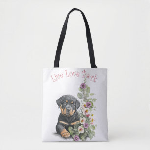 Rottweiler Dog Mom Floral Tote Bag