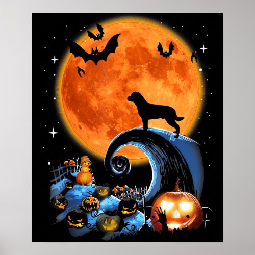 rottweiler dog moon pumpkin halloween costume gift poster