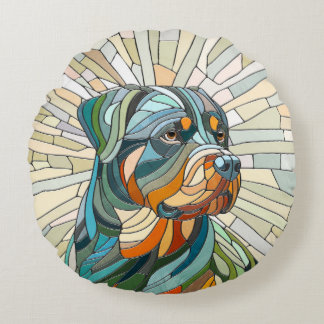 Rottweiler dog - mosaic art round pillow