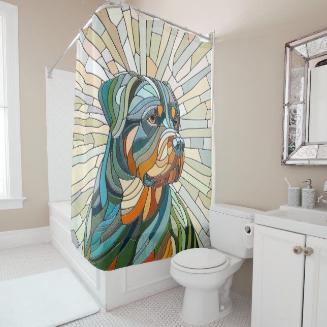 Rottweiler dog - mosaic art shower curtain (In Situ)