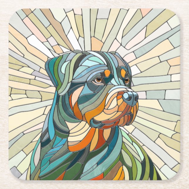 Rottweiler dog - mosaic art square paper coaster (Front)