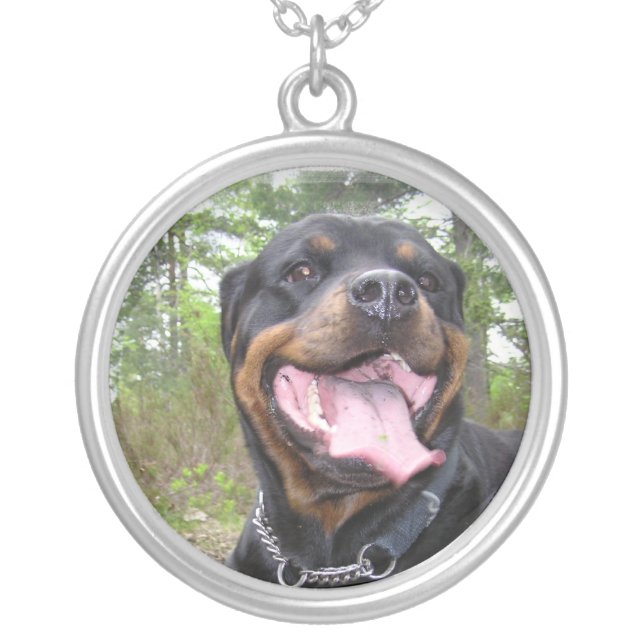 Rottweiler Dog Neckalce Silver Plated Necklace (Front)