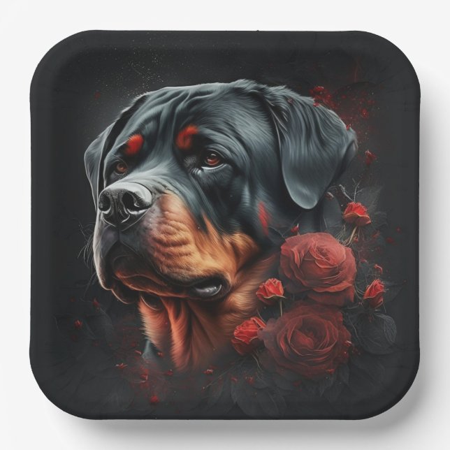 Rottweiler dog paper plates (Front)