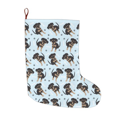 Rottweiler Dog Pattern Blue Large Christmas Stocking