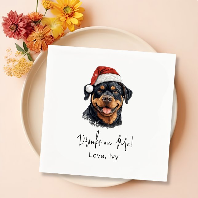 Rottweiler Dog Personalized Drinks On Me Napkins (Creator Uploaded)