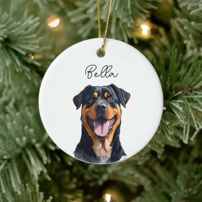 Rottweiler Dog Pet Custom Name Holiday Christmas Ceramic Ornament (Tree)