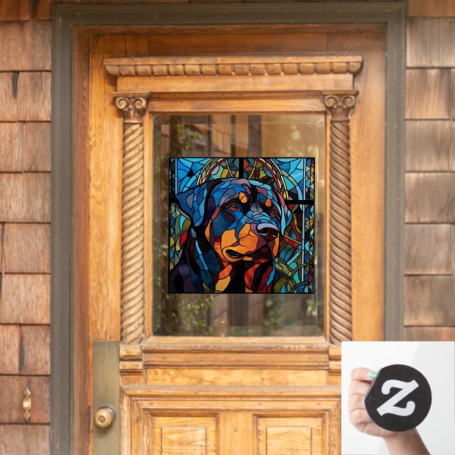 Rottweiler Dog Pet Faux Stained Glass Window Cling (Home Door)