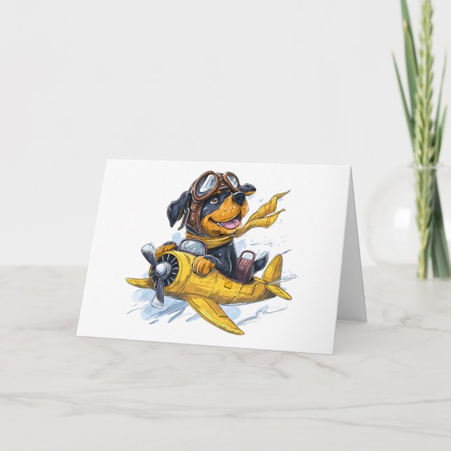 Rottweiler Dog Pilot Airplane Card (Front)