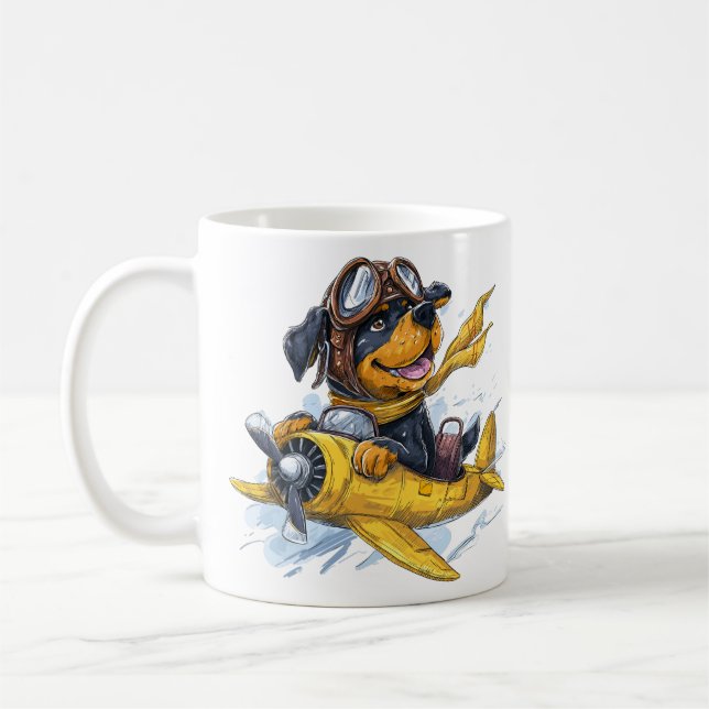Rottweiler Dog Pilot Airplane Coffee Mug (Left)